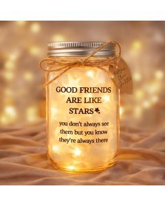 Friendship Gifts for Women - “Good Friends Are Like Stars” 15oz Thick Glass Mason Jar Night Light, Best Friend Gift for Birthday Home Decor, Star Reflective Film + 20 LED Fairy Lights